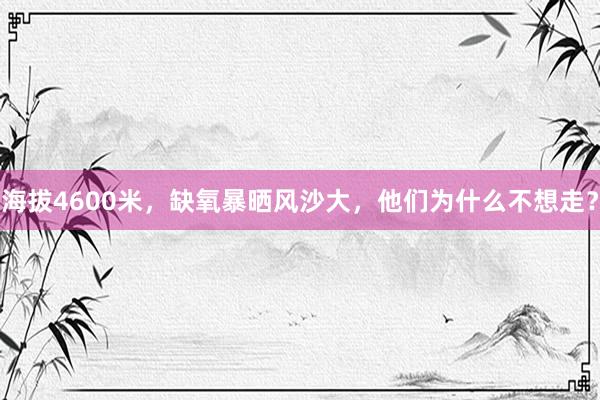 海拔4600米，缺氧暴晒风沙大，他们为什么不想走？