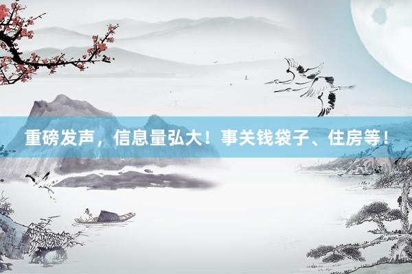 重磅发声，信息量弘大！事关钱袋子、住房等！