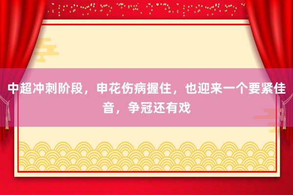 中超冲刺阶段，申花伤病握住，也迎来一个要紧佳音，争冠还有戏